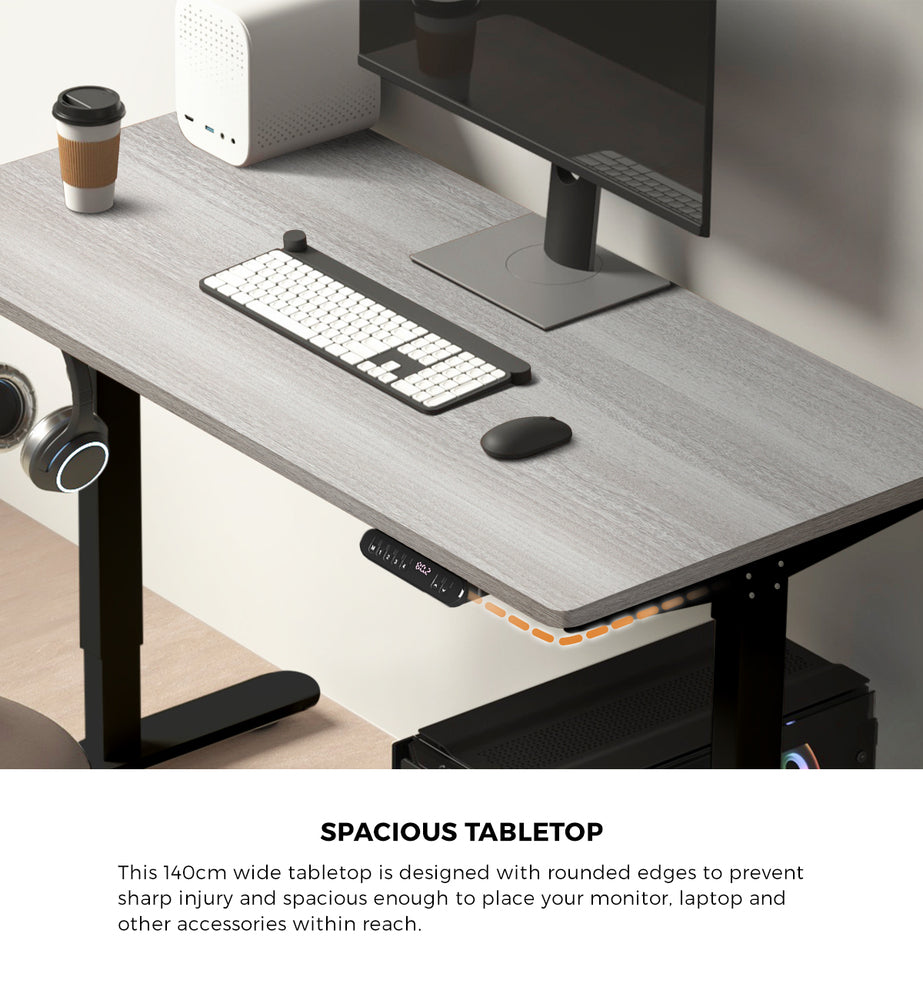 Electric Standing Desk Single Motor Black&Grey-Oak 140CM