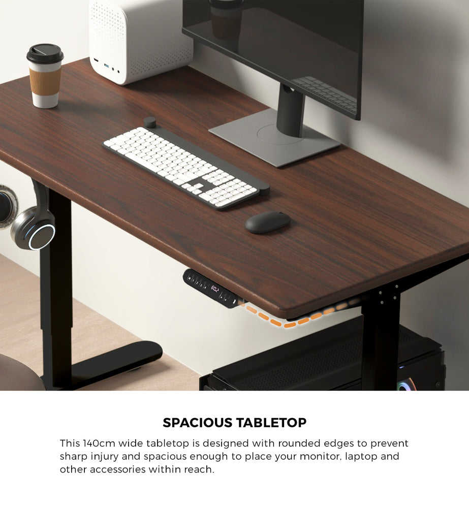 Electric Standing Desk Single Motor Black&Grey-Oak 140CM