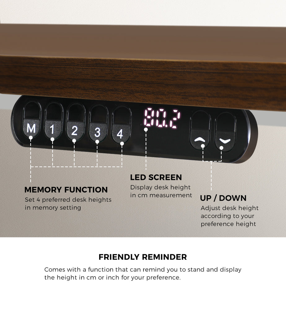 Electric Standing Desk Single Motor Black&Grey-Oak 140CM