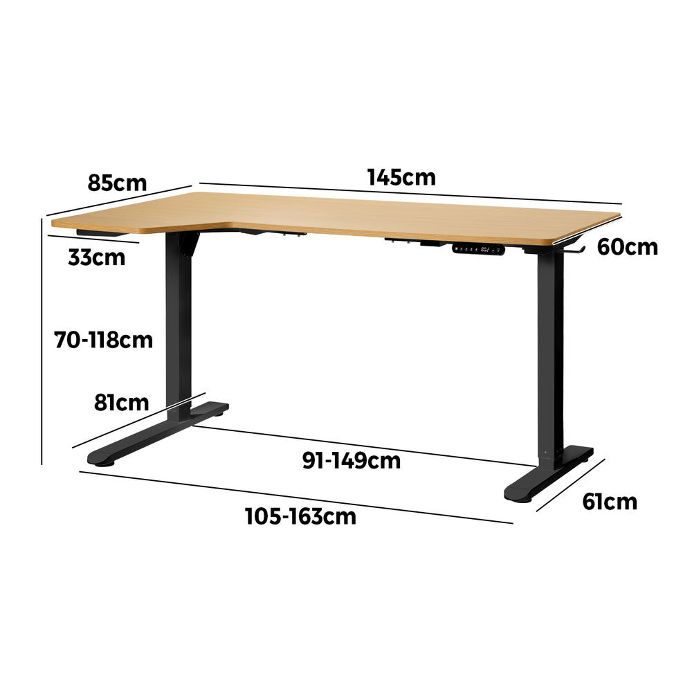 L-shape Electric Standing Desk Single Motor 145CM Black&Oak