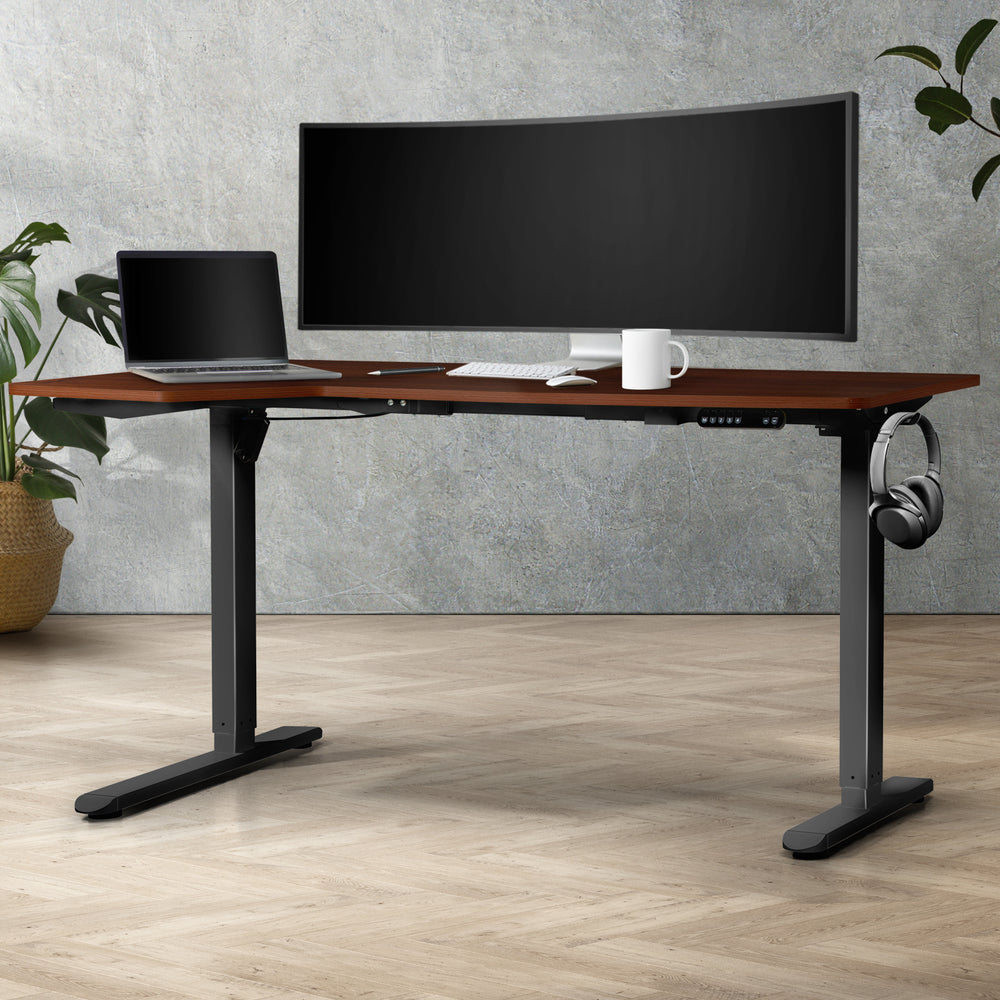 L-shape Electric Standing Desk Single Motor 145CM Black&Oak