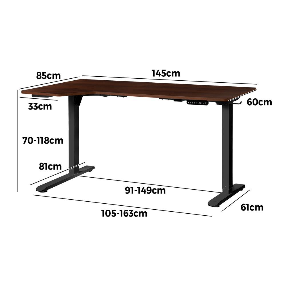 L-shape Electric Standing Desk Single Motor 145CM Black&Oak