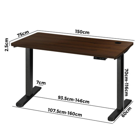 Standing Desk Electric Height Adjustable Motorised Sit Stand Desk 150cm Black and Walnut