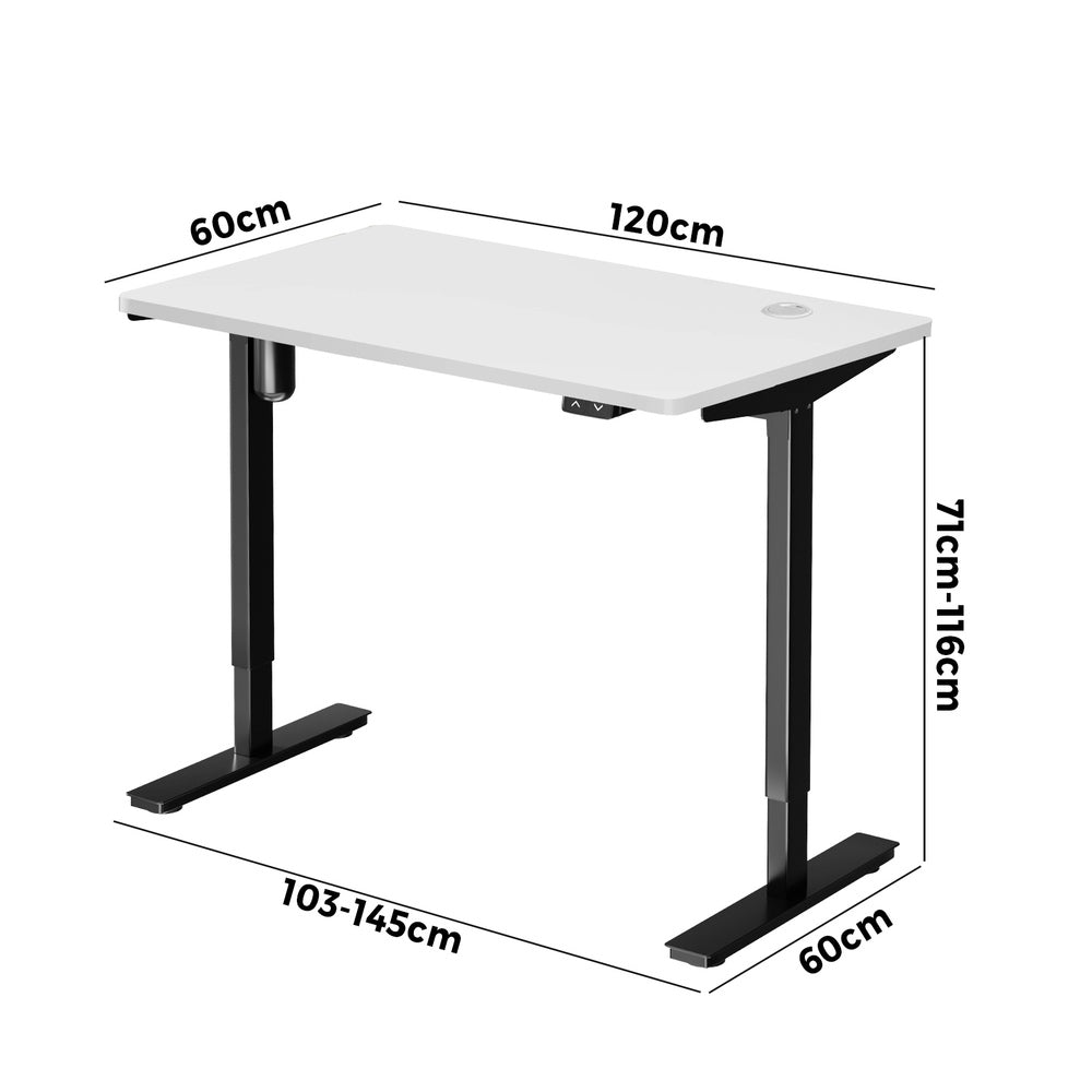 Electric Standing Desk Single Motor Height Adjustable Sit Stand Table Black and White 120cm