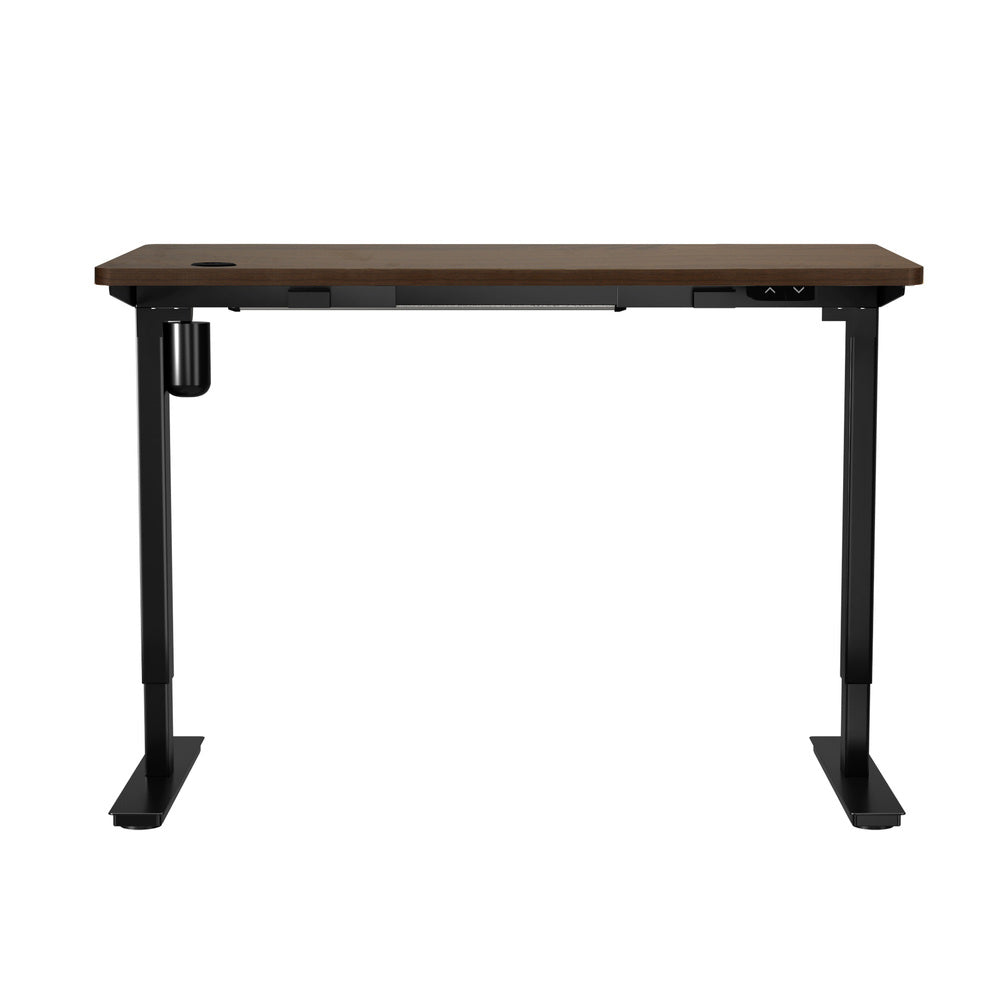 Electric Standing Desk Single Motor Height Adjustable Sit Stand Table Black and Walnut 150cm