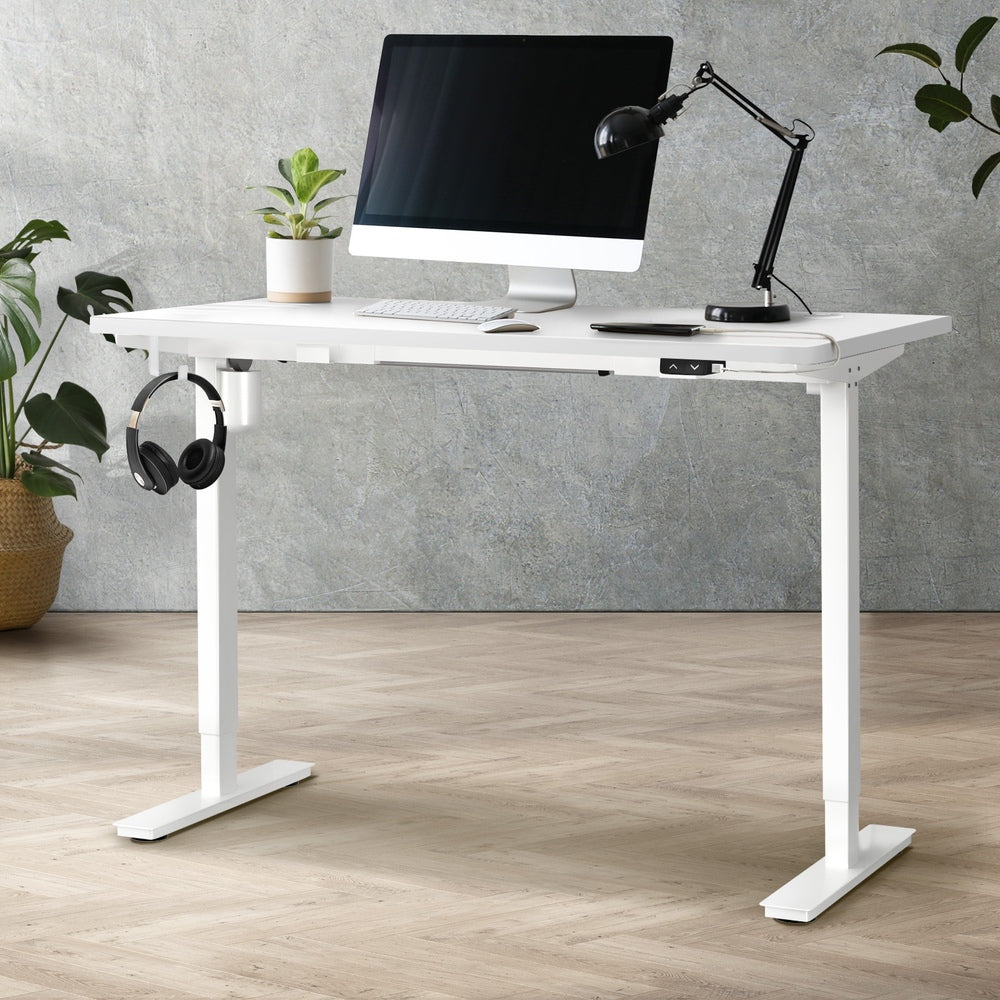 Electric Standing Desk Single Motor Height Adjustable Sit Stand Table White and Walnut 120cm