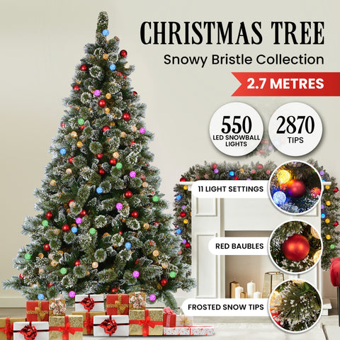 Snowy Bristle 2.7m Multicolour Pre-Lit Christmas Tree with 2870 Tips