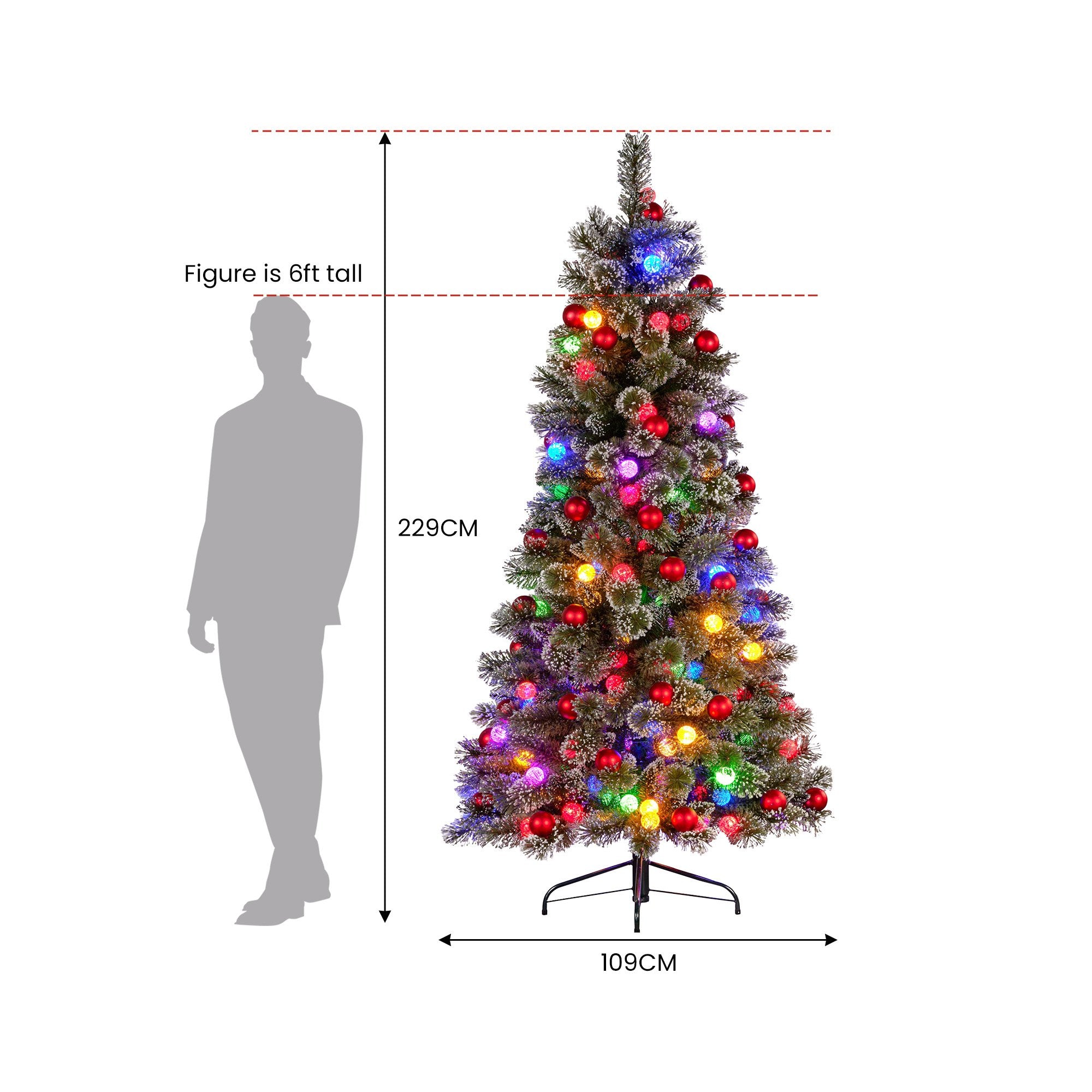 Snowy Bristle 2.3m Slim Multicolour Pre-Lit Christmas Tree with 917 Tips