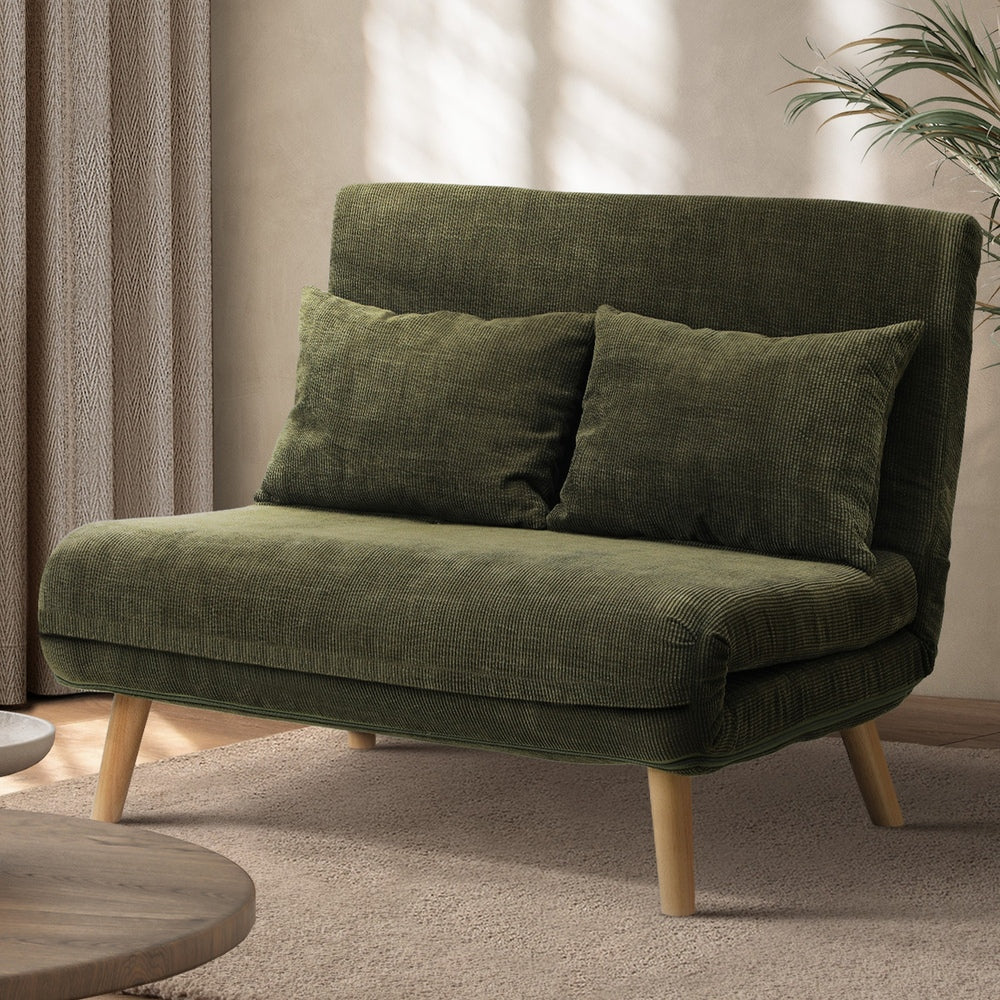 Lounge Sofa Bed Polyester Double Seat Green