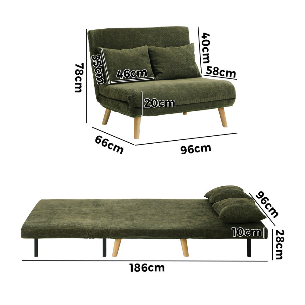 Lounge Sofa Bed Polyester Double Seat Green