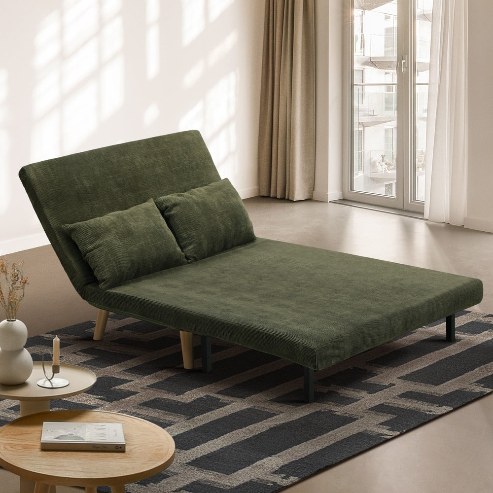 Lounge Sofa Bed Polyester Double Seat Green