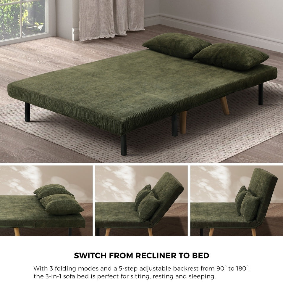 Lounge Sofa Bed Polyester Double Seat Green