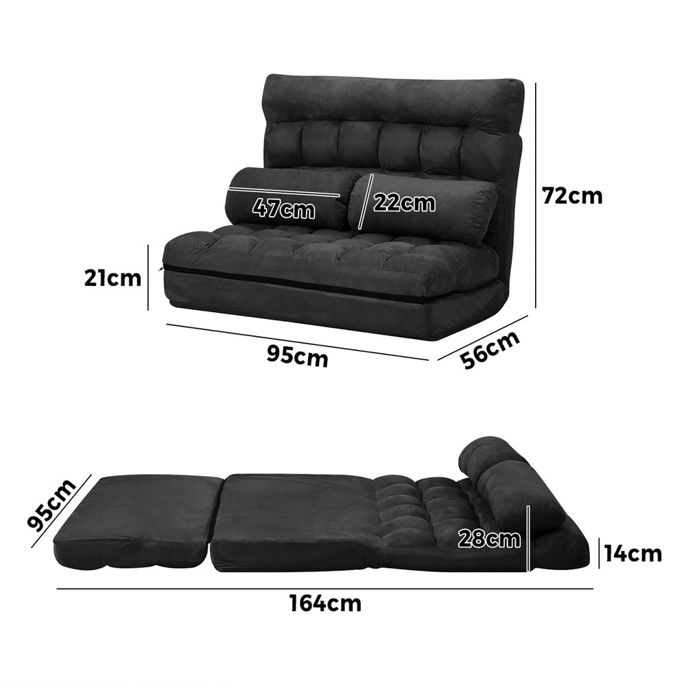 Lounge Sofa Bed Floor Recliner 2 seater Folding Charcoal