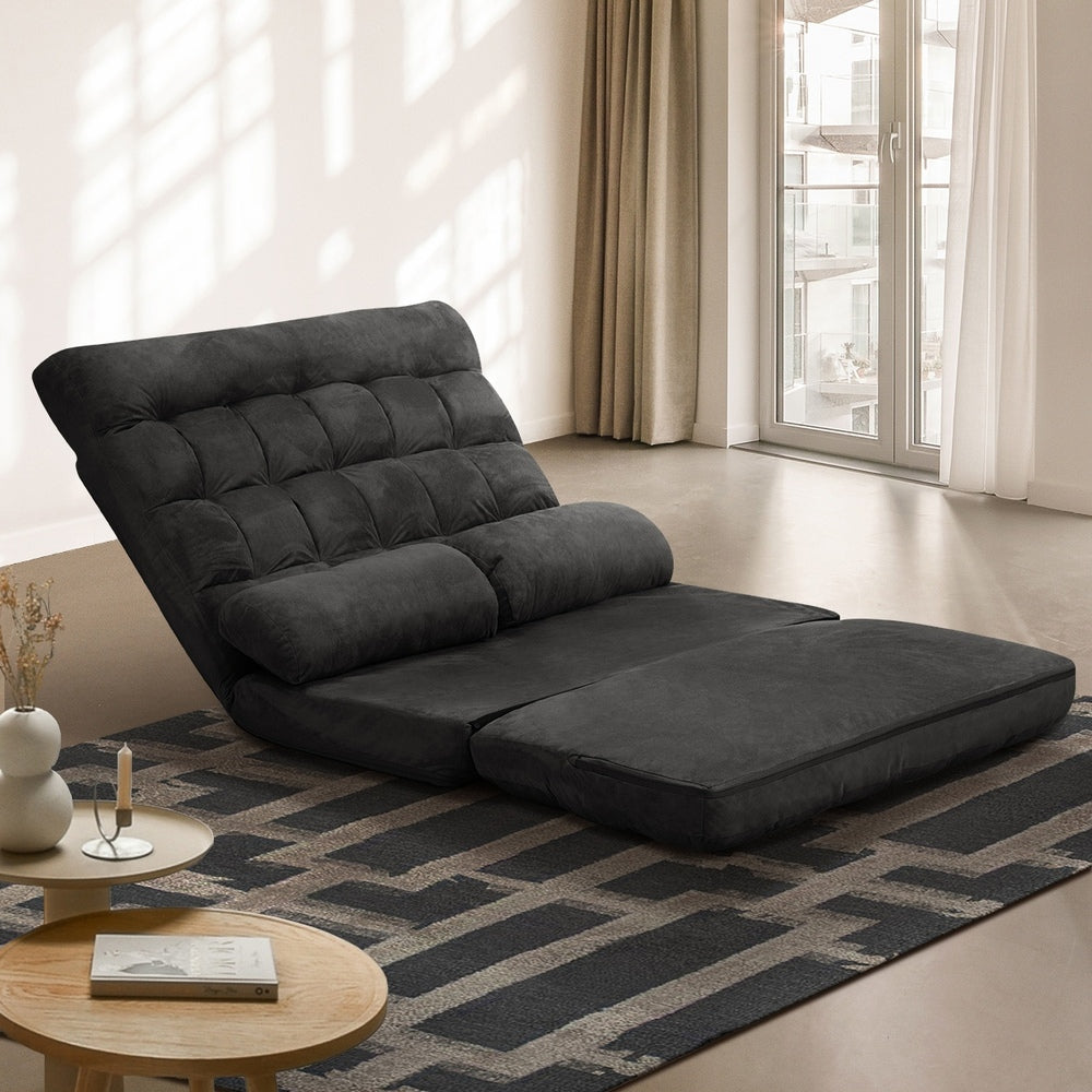 Lounge Sofa Bed Floor Recliner 2 seater Folding Charcoal