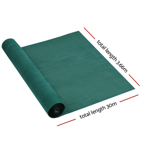 Instahut 3.66x30m 30% UV Shade Cloth Shadecloth Sail Garden Mesh Roll Outdoor Black, White and Green