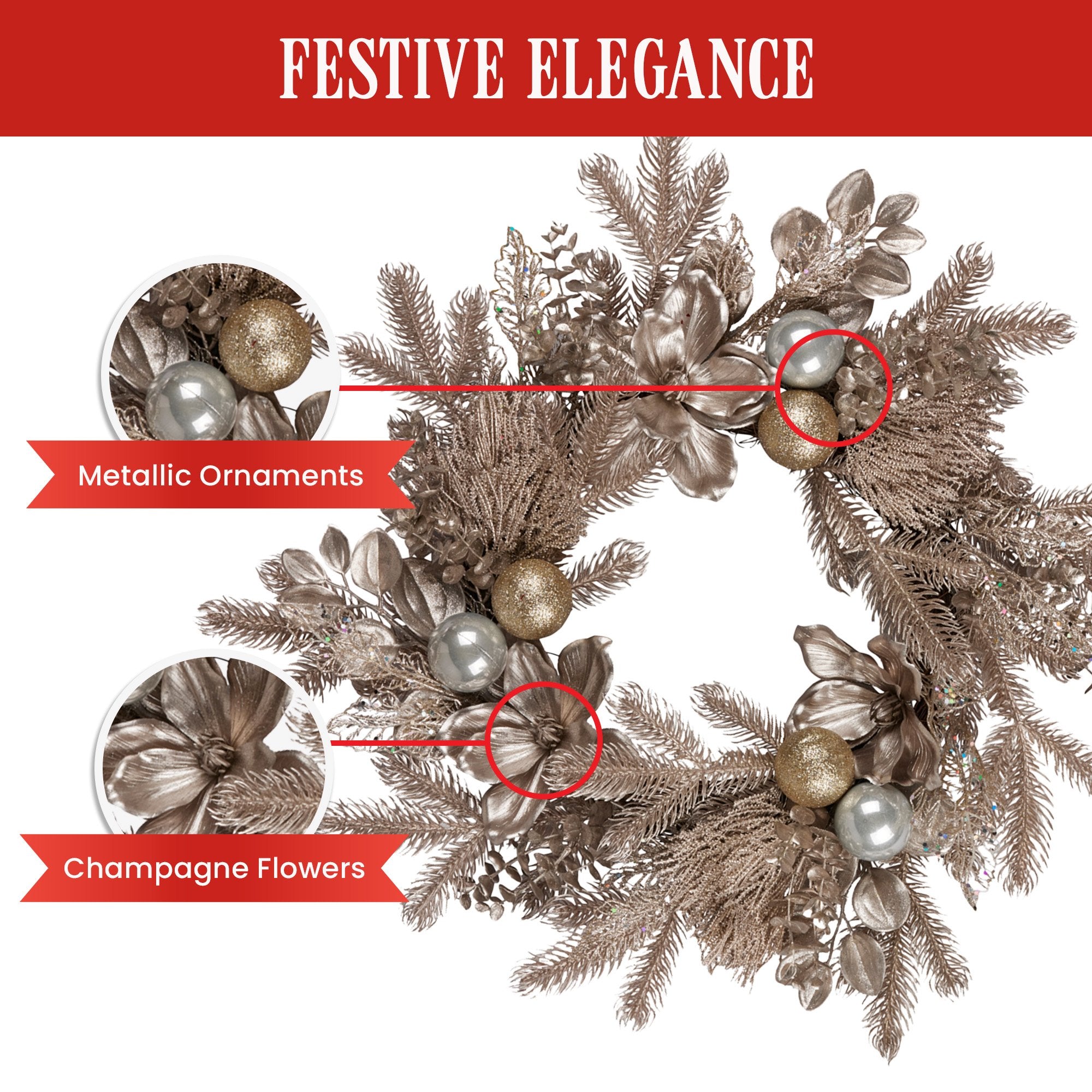 Champagne Glitter Christmas Wreath - 61cm