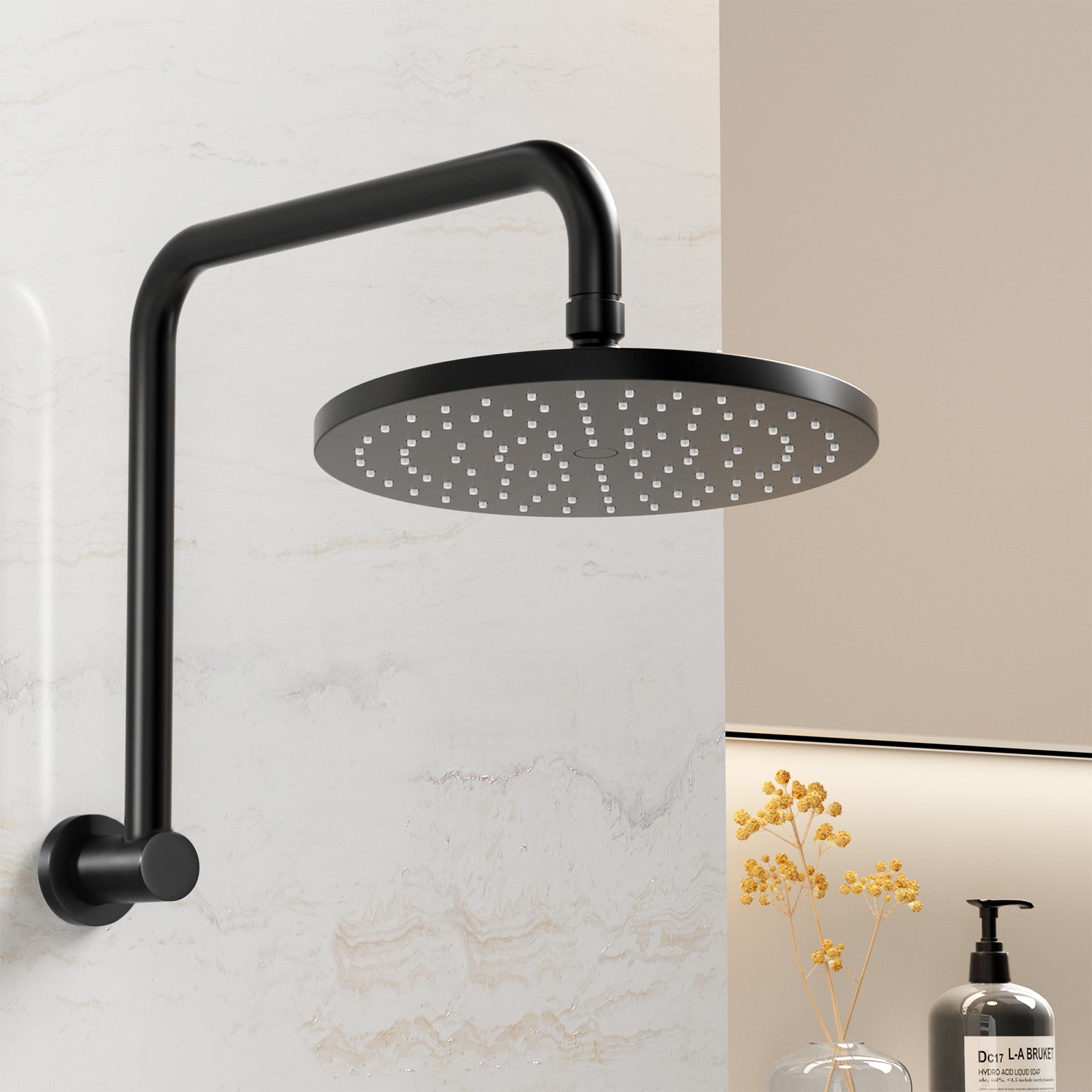 9'' Rain Shower Head Overhead High-pressure Swivel Black/Silver