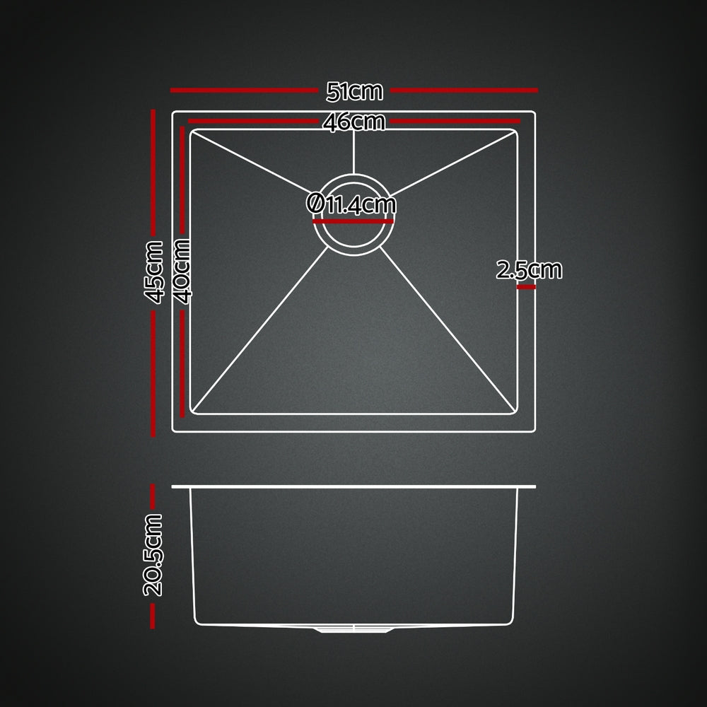 Sleek Black Stainless Steel Sink with Pull-Out Mixer Tap - 51x45CM