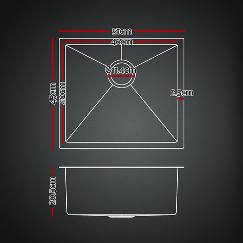 Sleek Black Stainless Steel Sink with Pull-Out Mixer Tap - 51x45CM