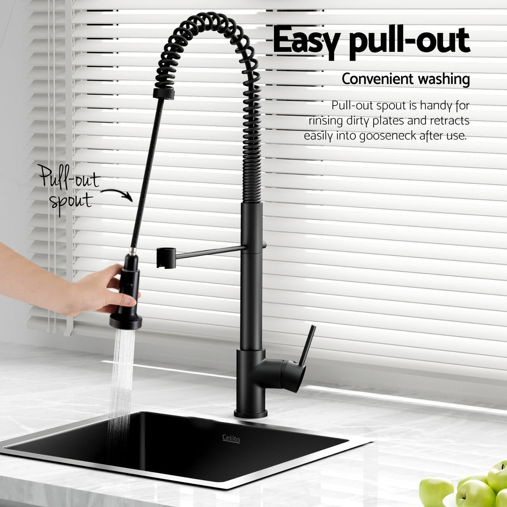 Sleek Black Stainless Steel Sink with Pull-Out Mixer Tap - 51x45CM