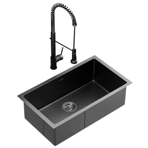 Black Stainless Steel Kitchen Sink with Pull-Out Tap - 70x45CM