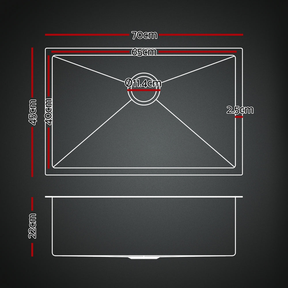 Black Stainless Steel Kitchen Sink with Pull-Out Tap - 70x45CM