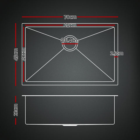 Black Stainless Steel Kitchen Sink with Pull-Out Tap - 70x45CM