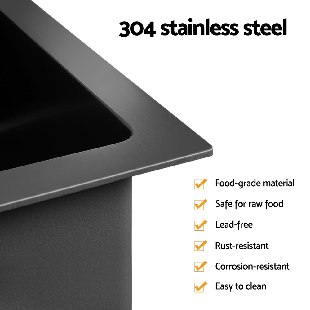 Black Stainless Steel Kitchen Sink with Pull-Out Tap - 70x45CM