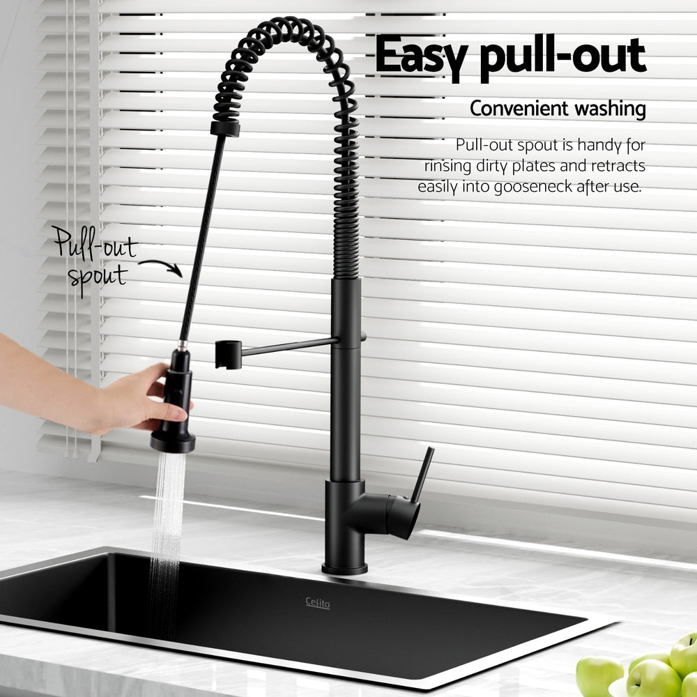 Black Stainless Steel Kitchen Sink with Pull-Out Tap - 70x45CM