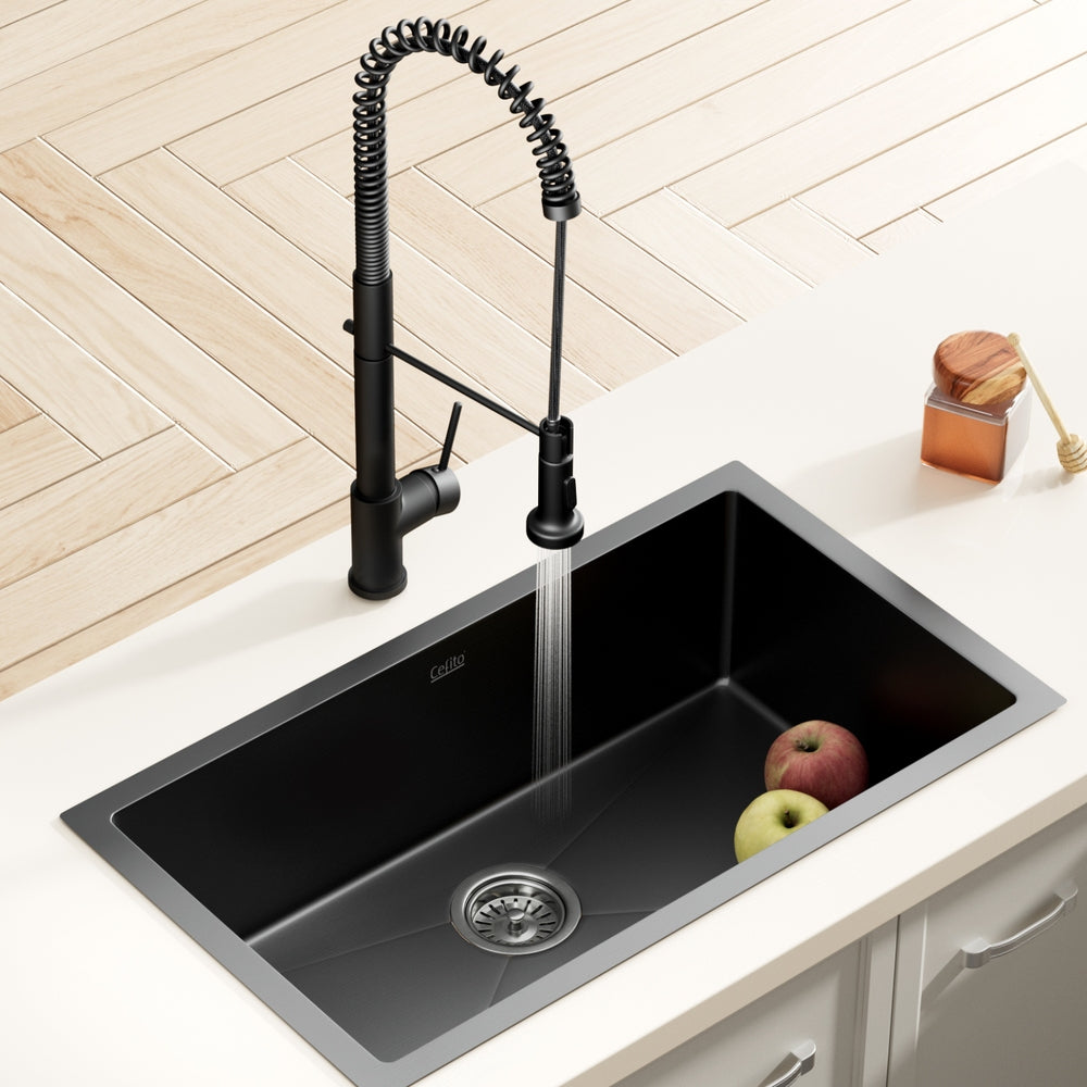 Black Stainless Steel Kitchen Sink with Pull-Out Tap - 70x45CM