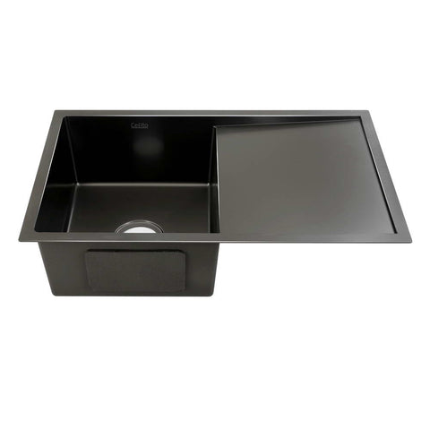 Kitchen Sink 75X45Cm Stainless Steel Basin Single Bowl Laundry Black