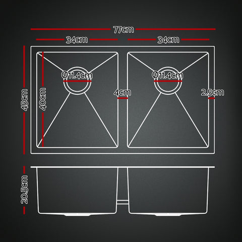 Modern Double Bowl Black Stainless Steel Sink - 77x45CM