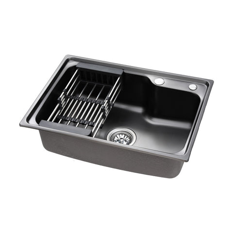 Kitchen Sink 61X43CM Stainless Steel Basin Single Bowl - Black