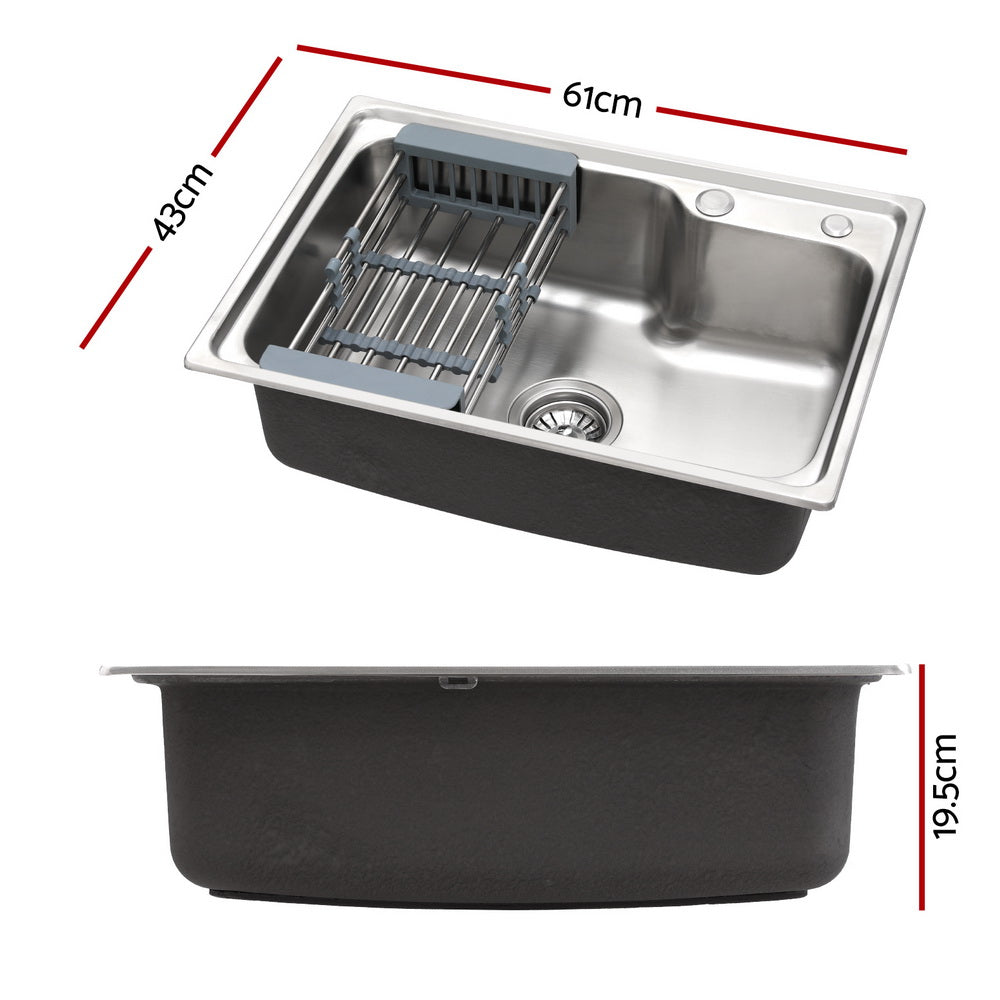 Kitchen Sink 61X43CM Stainless Steel Basin Single Bowl Black