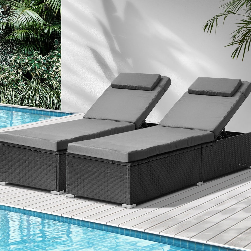 2x Sun Lounge Wicker Lounger with Adjustable Backrest