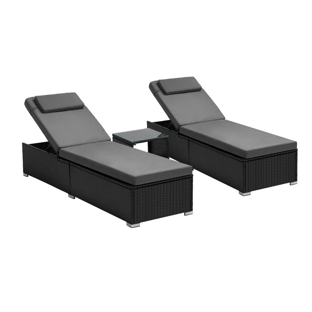 2X Sun Lounge with Table Outdoor Set