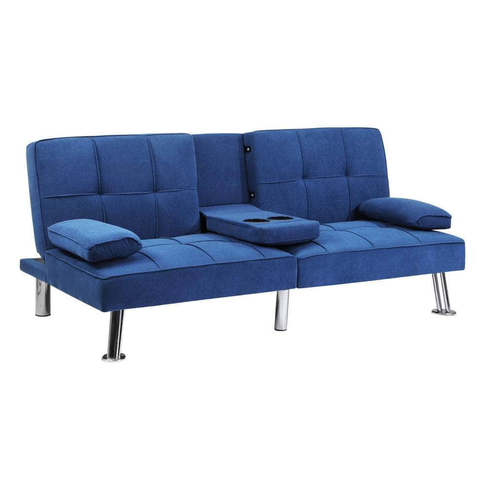 Sofa Bed 3 Seater with Cup Holder Velvet Blue