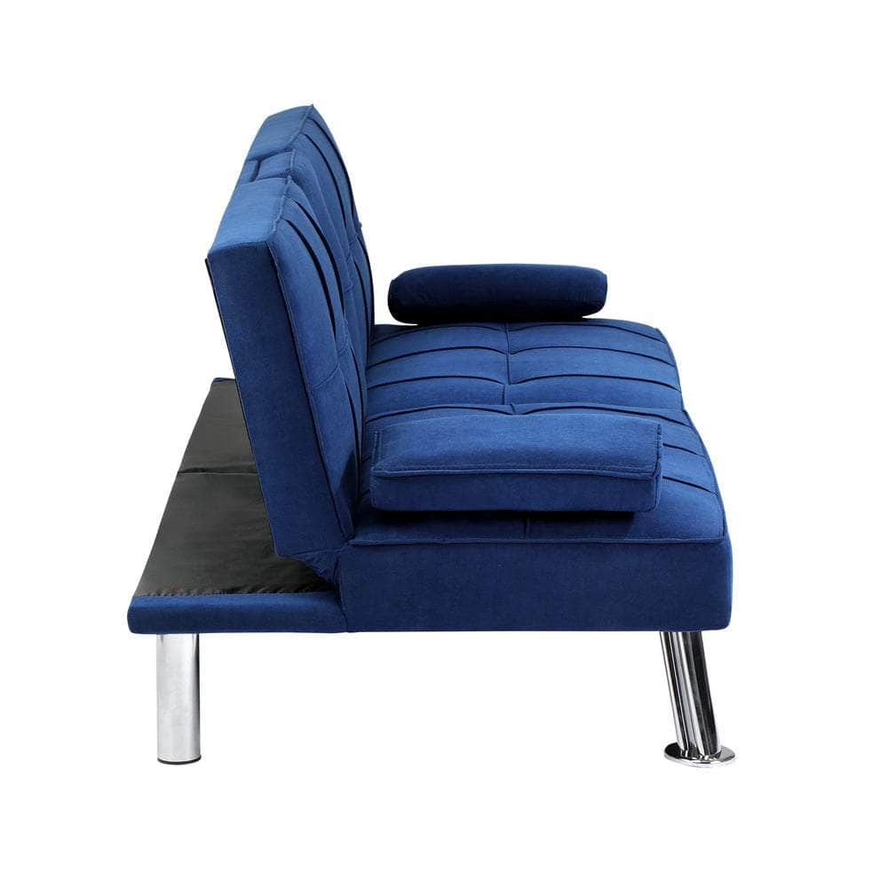 Sofa Bed 3 Seater with Cup Holder Velvet Blue