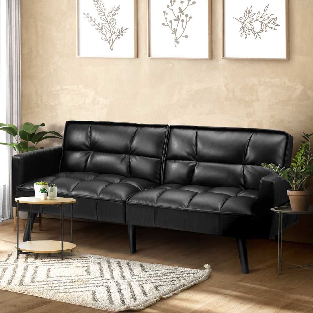 Sofa Bed Velvet Leather 3-Seater Green/Grey/Black