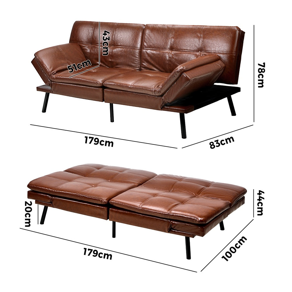 Sofa Bed Convertible Leather Polyester 3-Seater