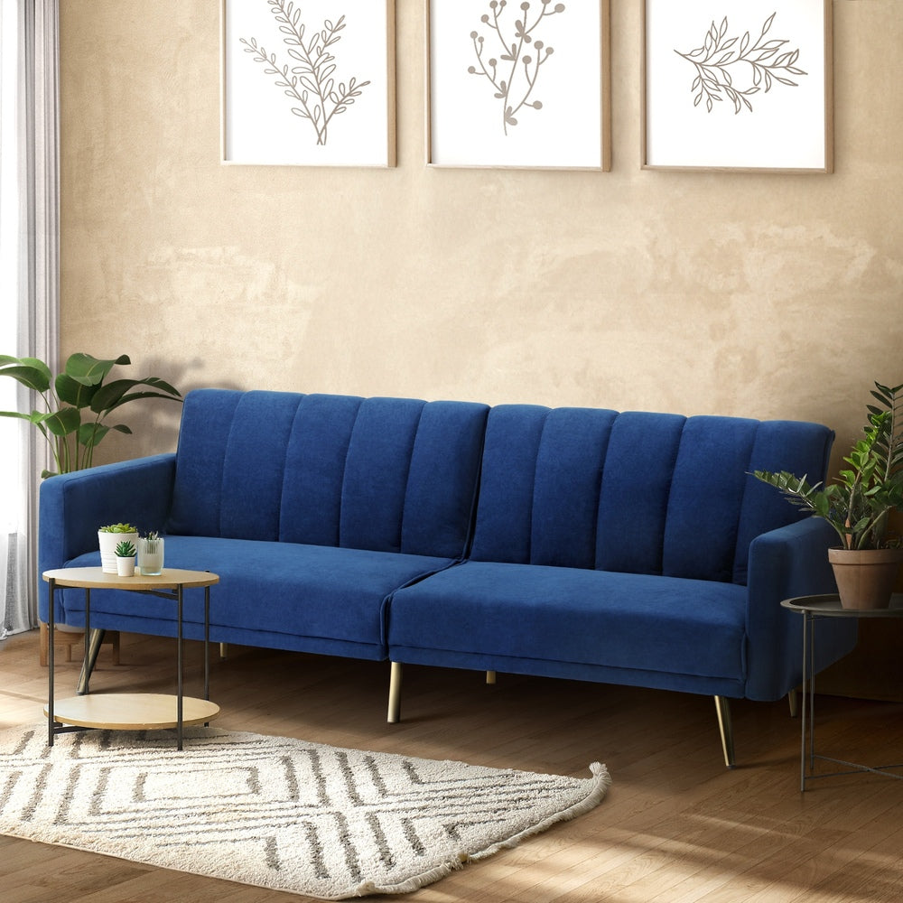 3-Seater Sofa Bed Velvet Black/Blue