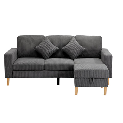 3 Seater Sofa with Ottoman Velvet Grey