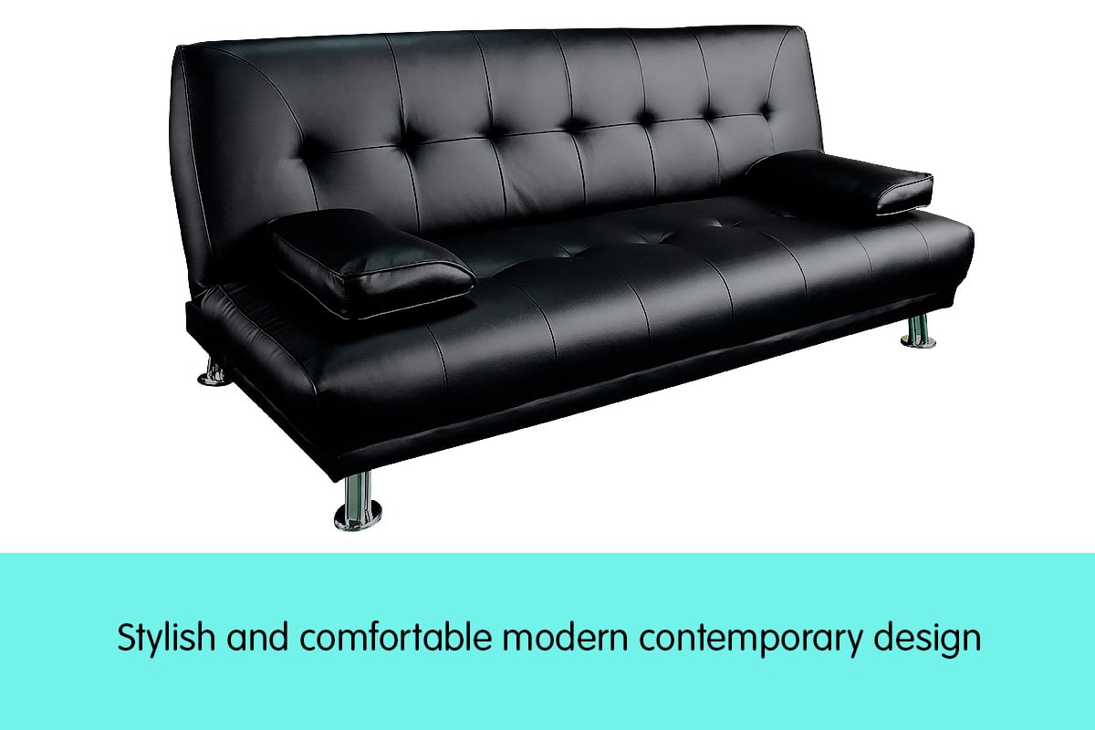 3 Seater Leather Sofa Bed Couch Lounge Futon - Black