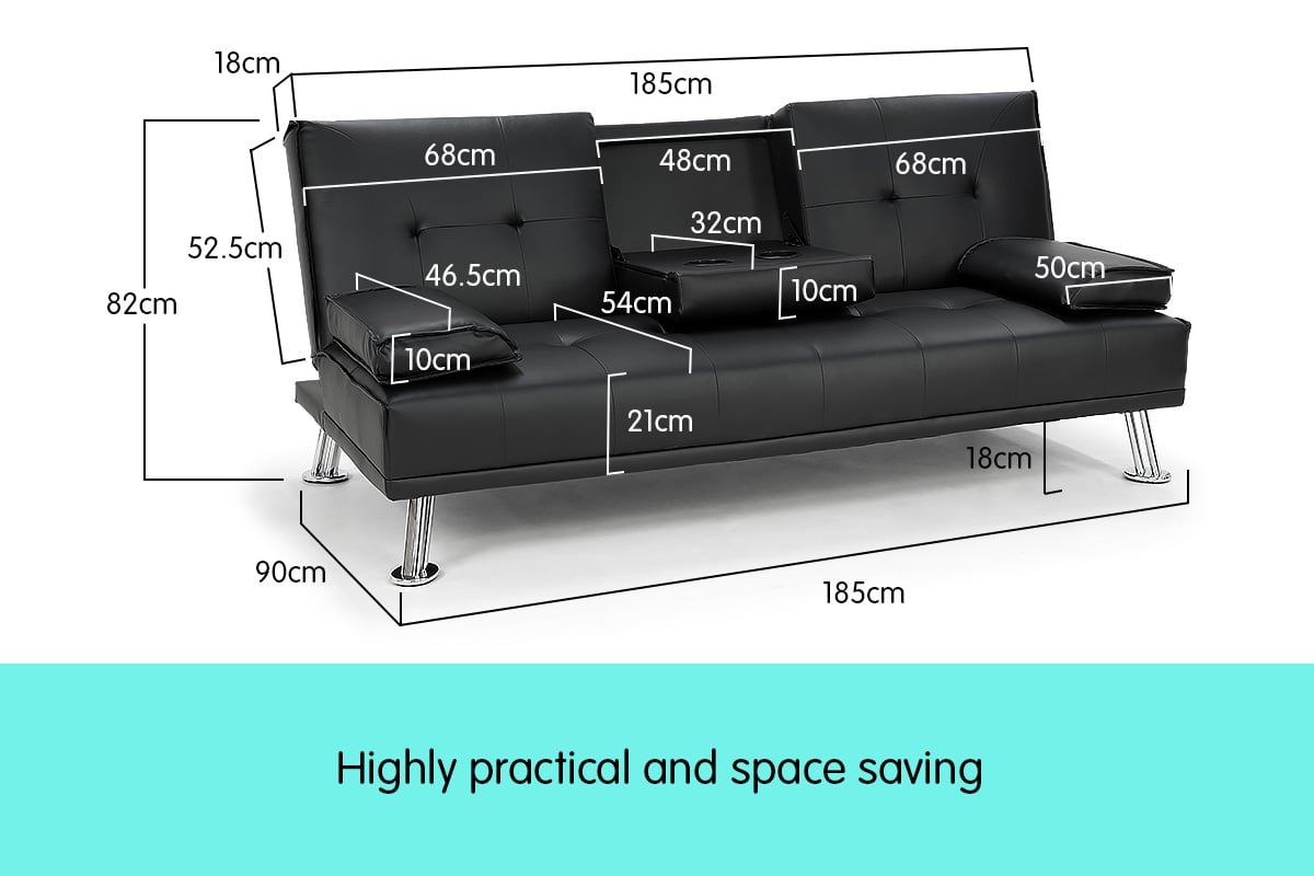 Leather Sofa Bed Lounge Furniture - Black