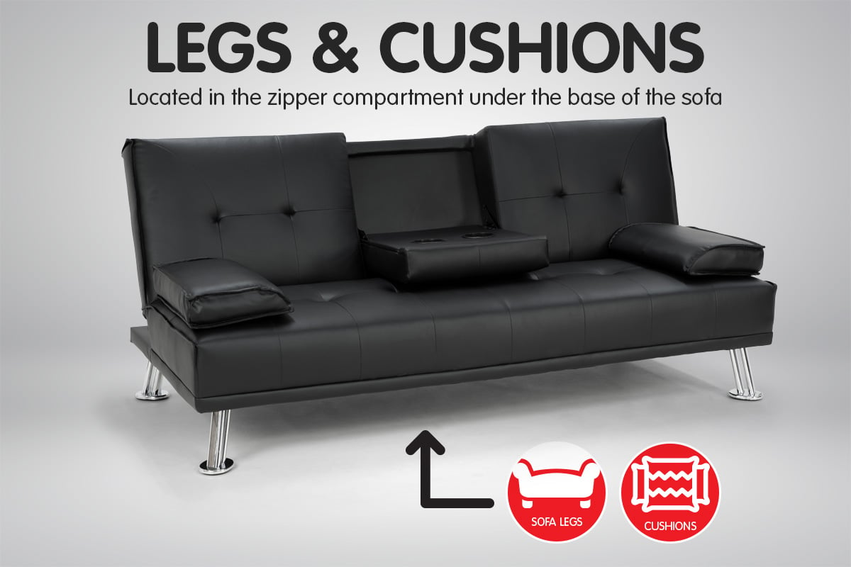 Leather Sofa Bed Lounge Furniture - Black