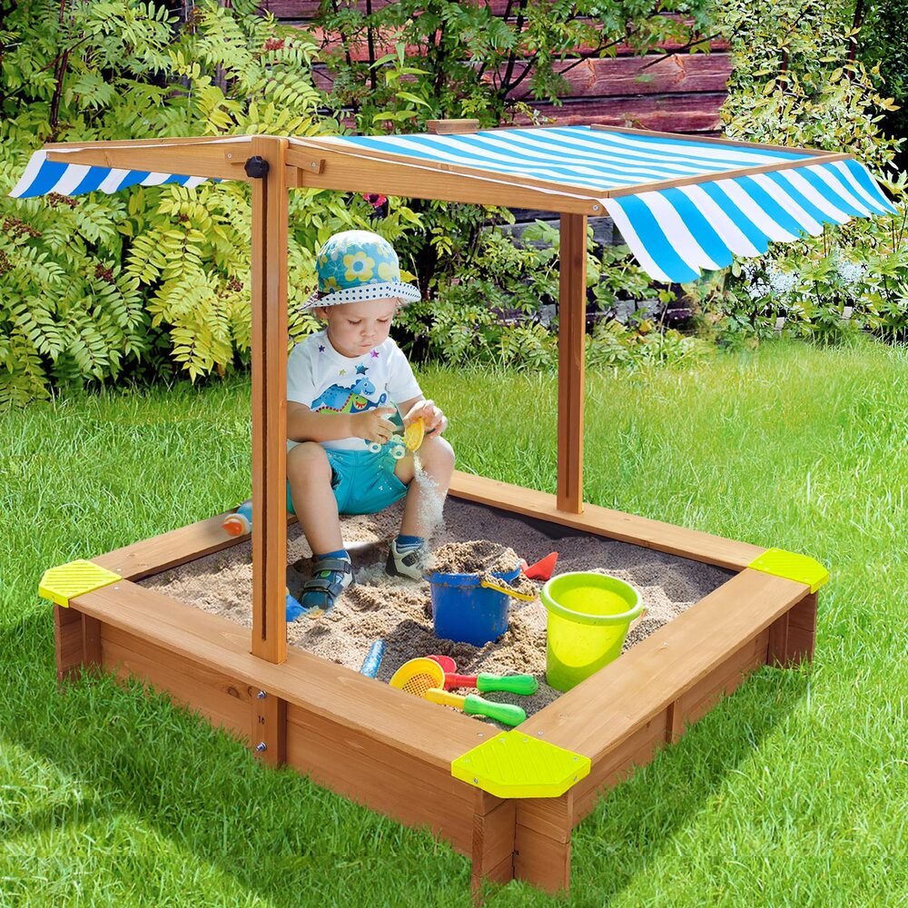 Mazam Sandpit Kids Toy Sandbox with Canopy 95 x 95 x 95cm