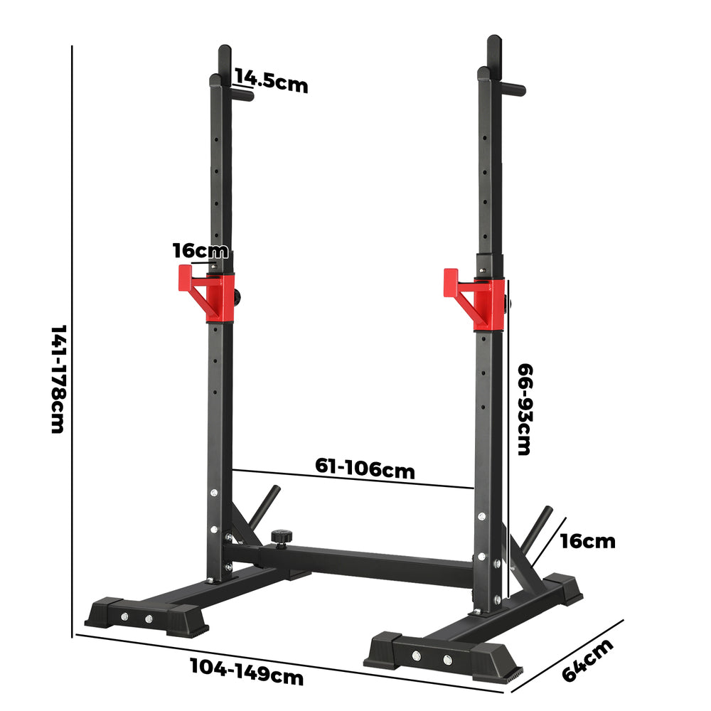 Squat Rack, Adjustable Barbell Rack, Weight Bench, and Barbell Bar Stand