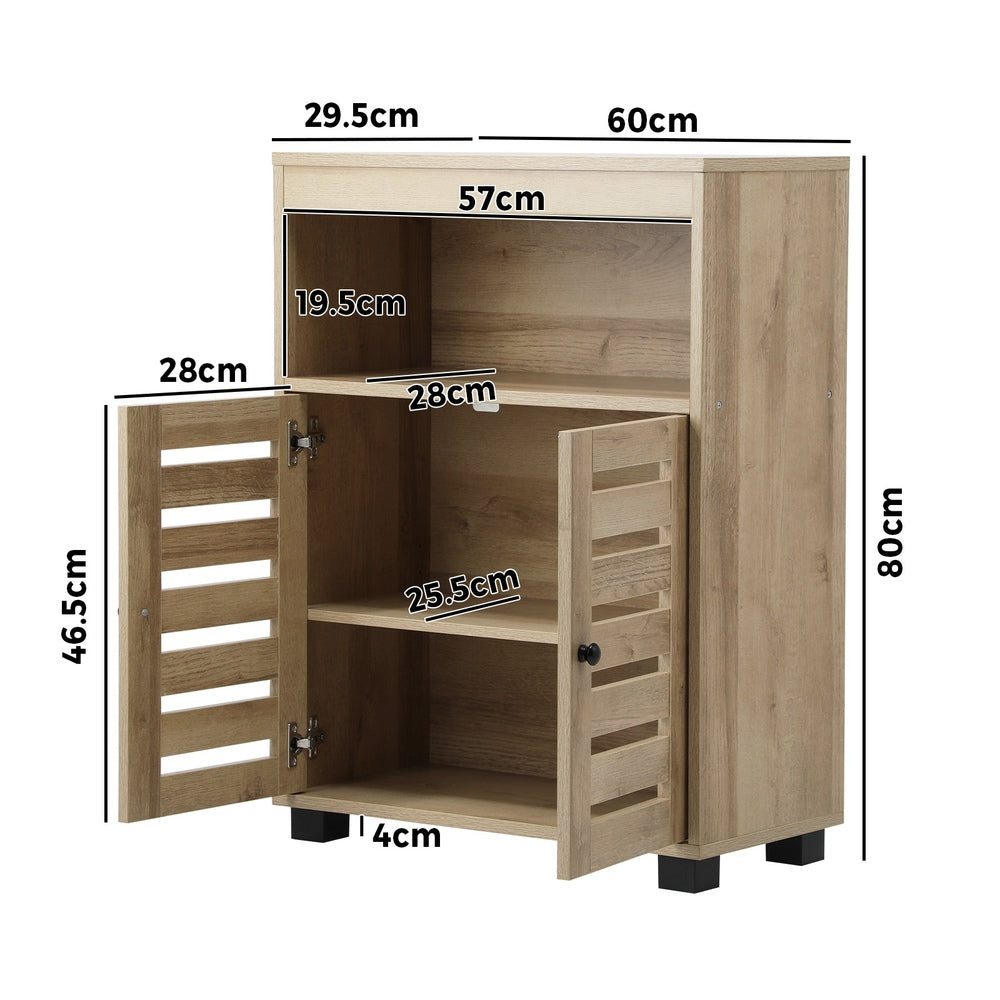 Shoes Storage Cabinet Organiser Shelf 2 Doors Brown