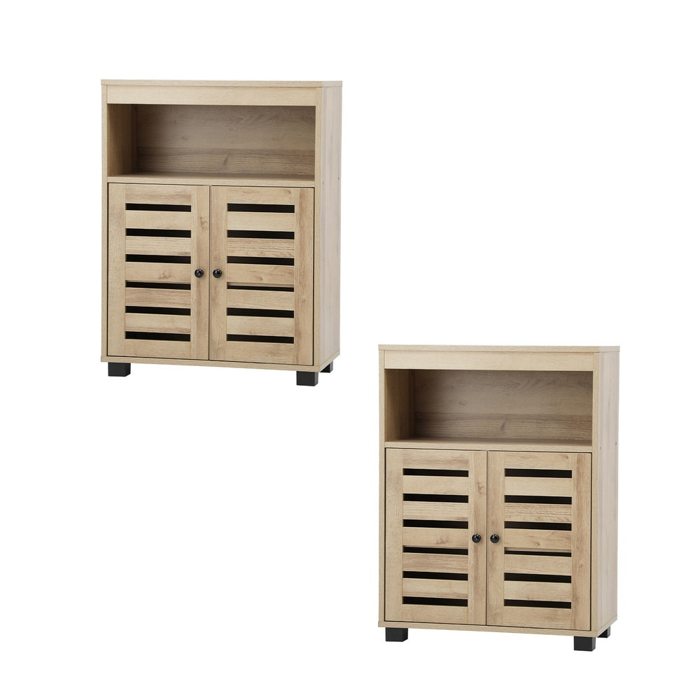 Shoes Storage Cabinet 2 Doors Brown Set of 2