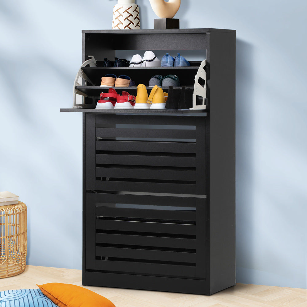 Shoe Storage Cabinet 3 Doors 45 Pairs Black